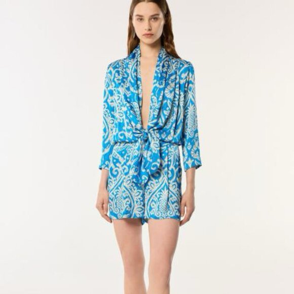 Poupette St. Barth Short Jumpsuit Celie - Turquoise Macro Ikat